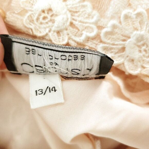 Vintage 80s Romantic Floral Lace Prairie Midi Dress Sz 13/14 Peach Beige - Picture 8 of 10